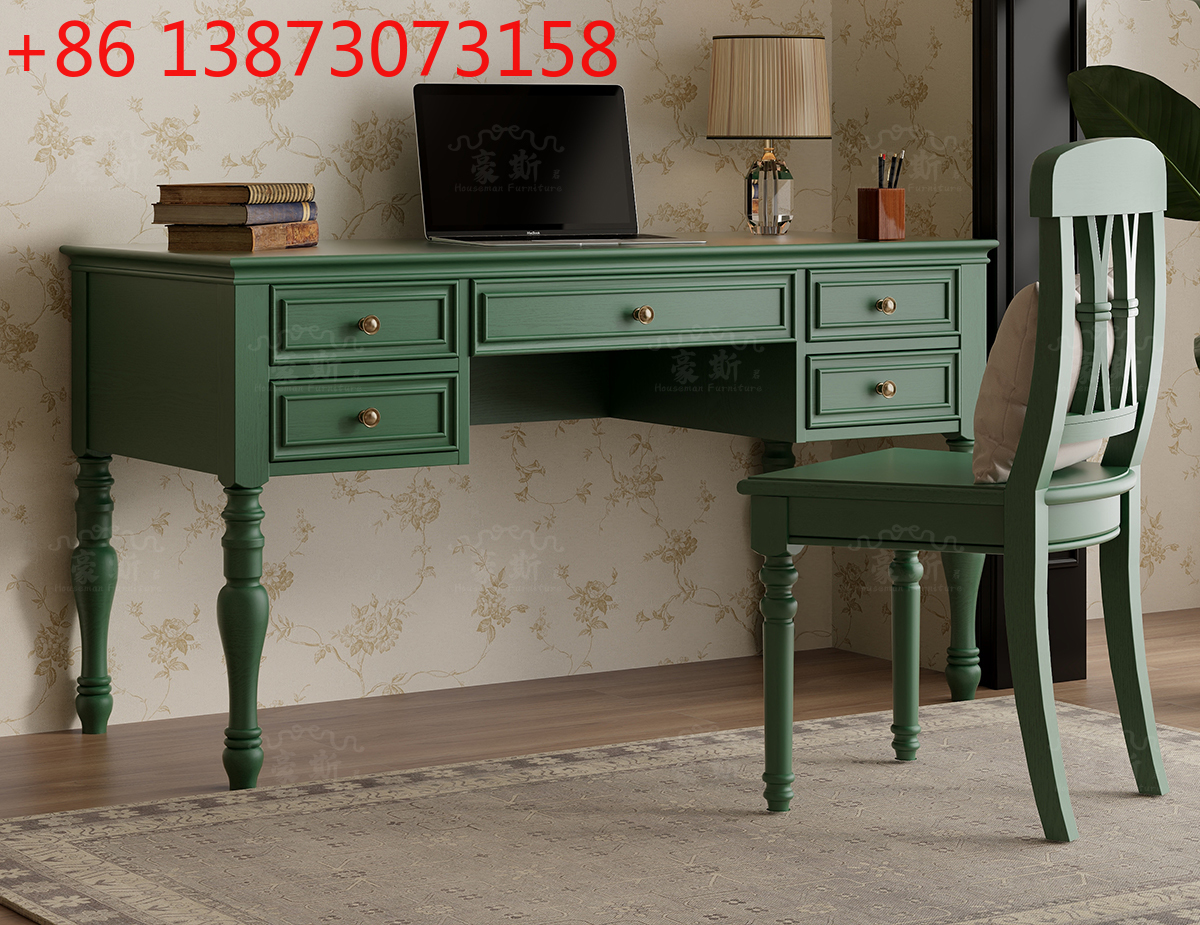 Home Office With Two Desks - Vintage Style Two-in-One Office Desk Solid
