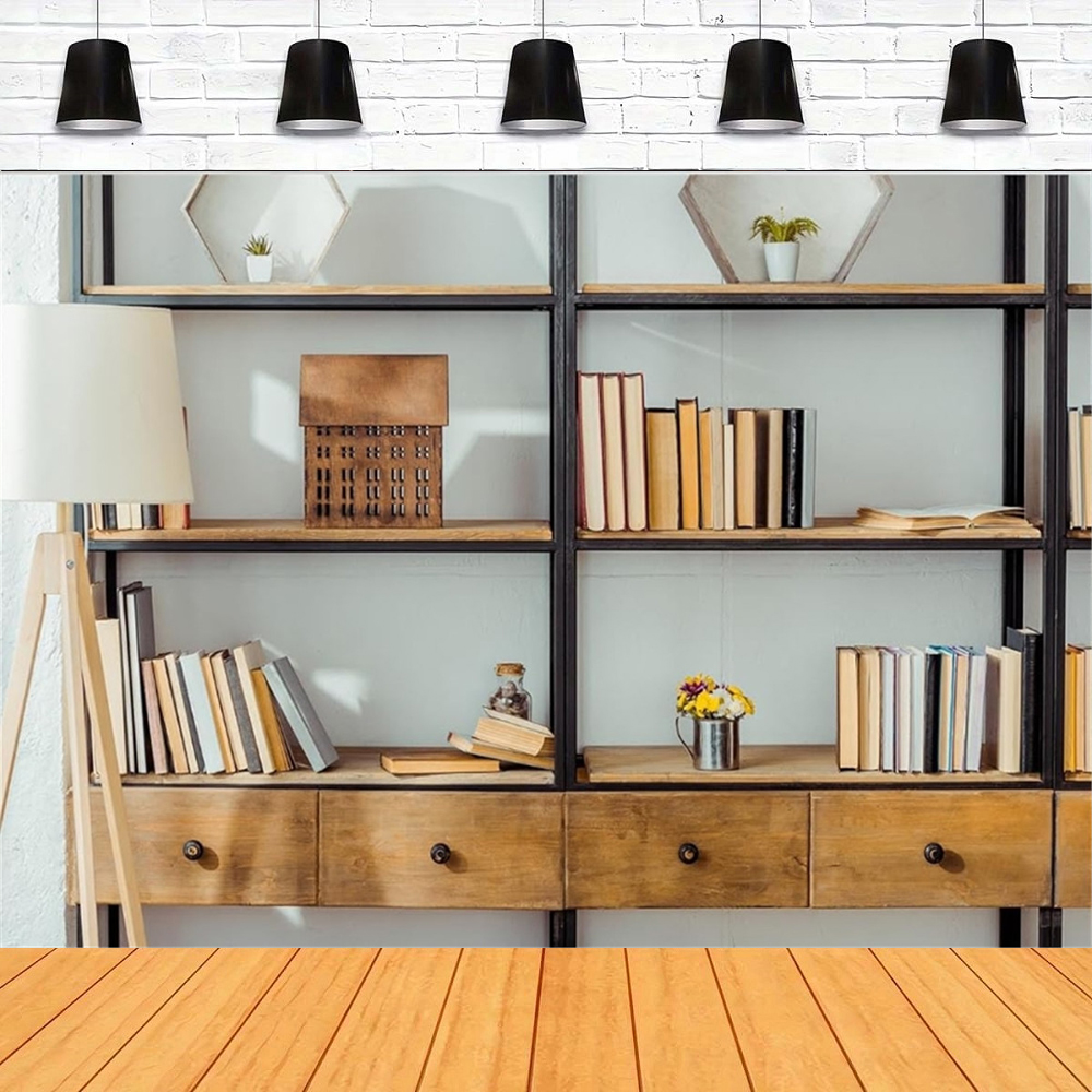 Home Office Zoom Background Free - Living Room Bookshelf Backdrop Empty Room