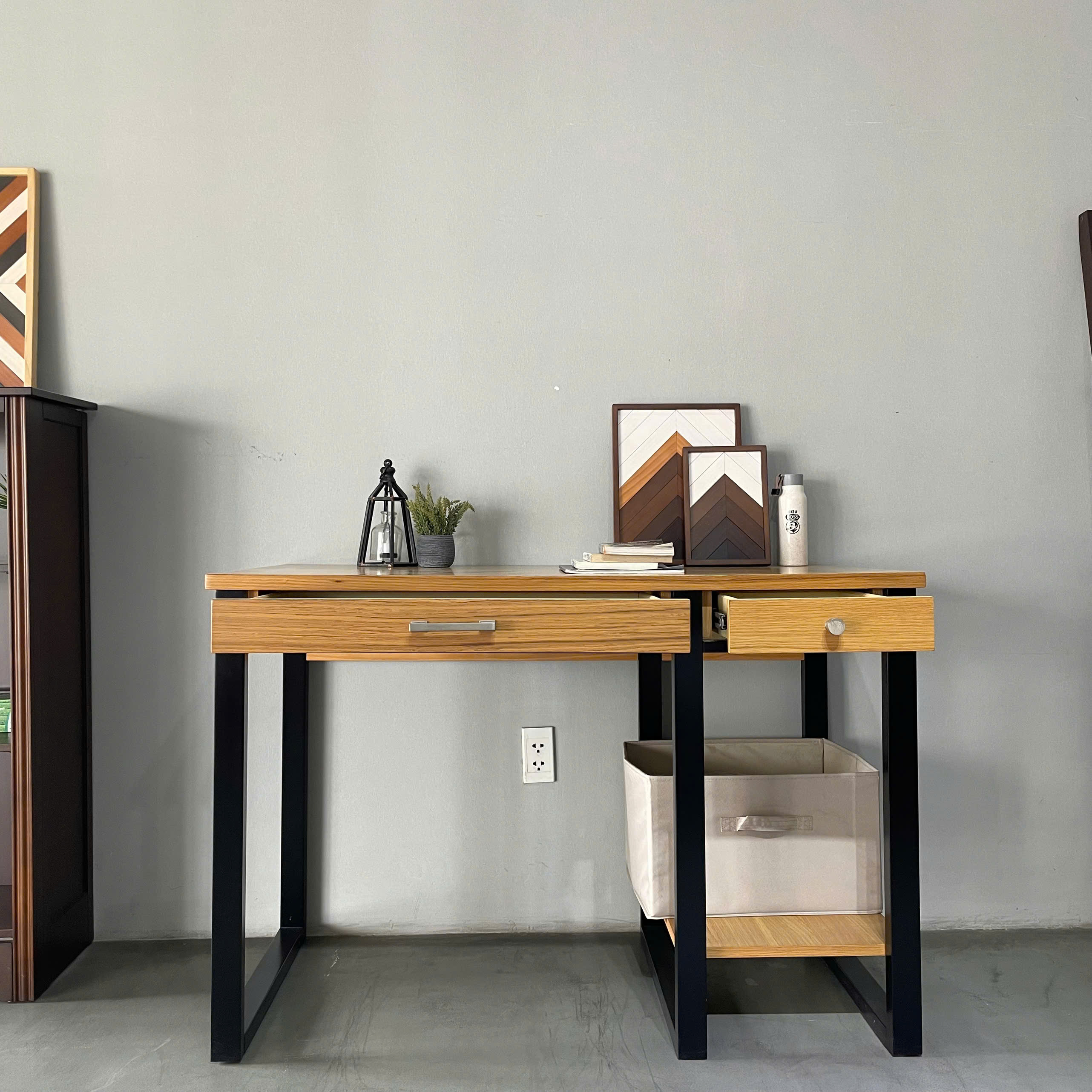 Home Office With Two Desks - Home office wooden computer desk standing