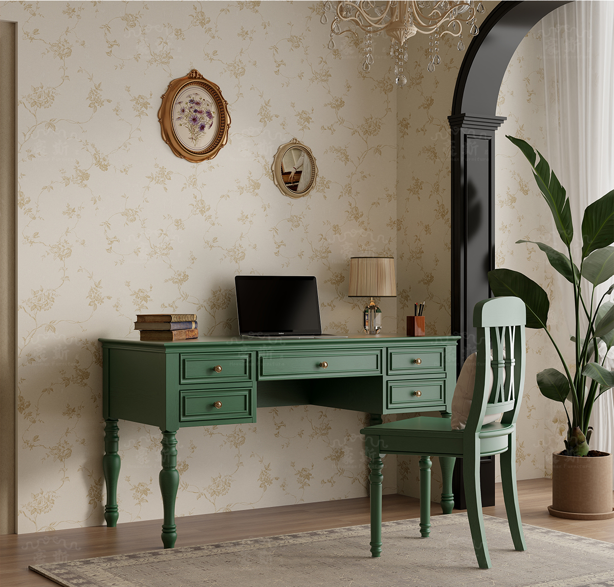 Vintage Style Two-in-One Offic - Home Office With Two Desks avaliação e preço