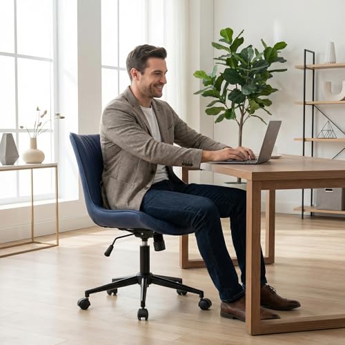 Blue Faux Leather Armless Swiv - Home Office Furniture avaliação e preço