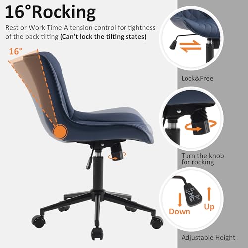 Blue Faux Leather Armless Swiv - Home Office Furniture avaliação e preço