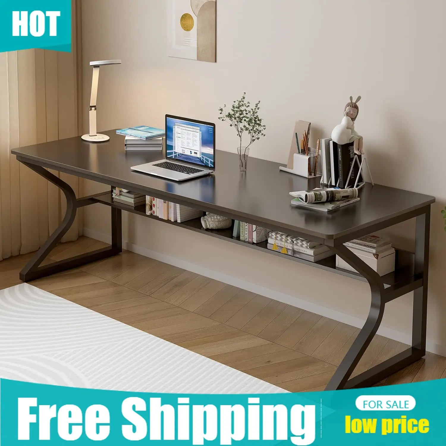 Extra Long Desk Bookshelf 71 D - Home Office With Two Desks avaliação e preço