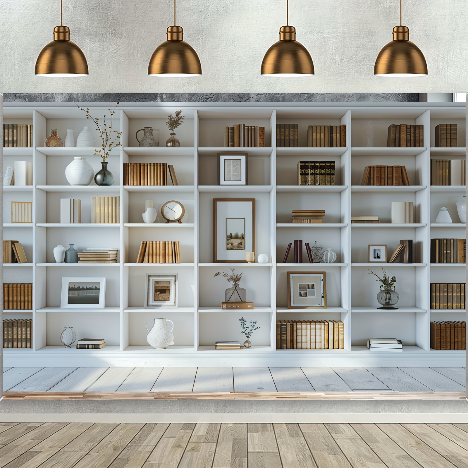 1pc White Bookshelf background - Home Office Zoom Background Free avaliação e preço