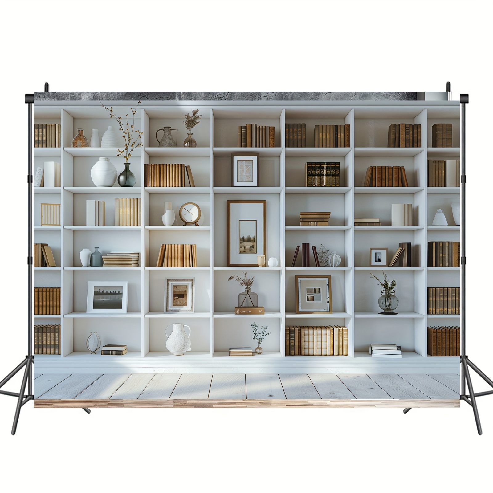 1pc White Bookshelf background - Home Office Zoom Background Free avaliação e preço