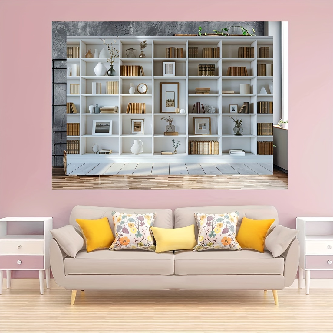 1pc White Bookshelf background - Home Office Zoom Background Free avaliação e preço