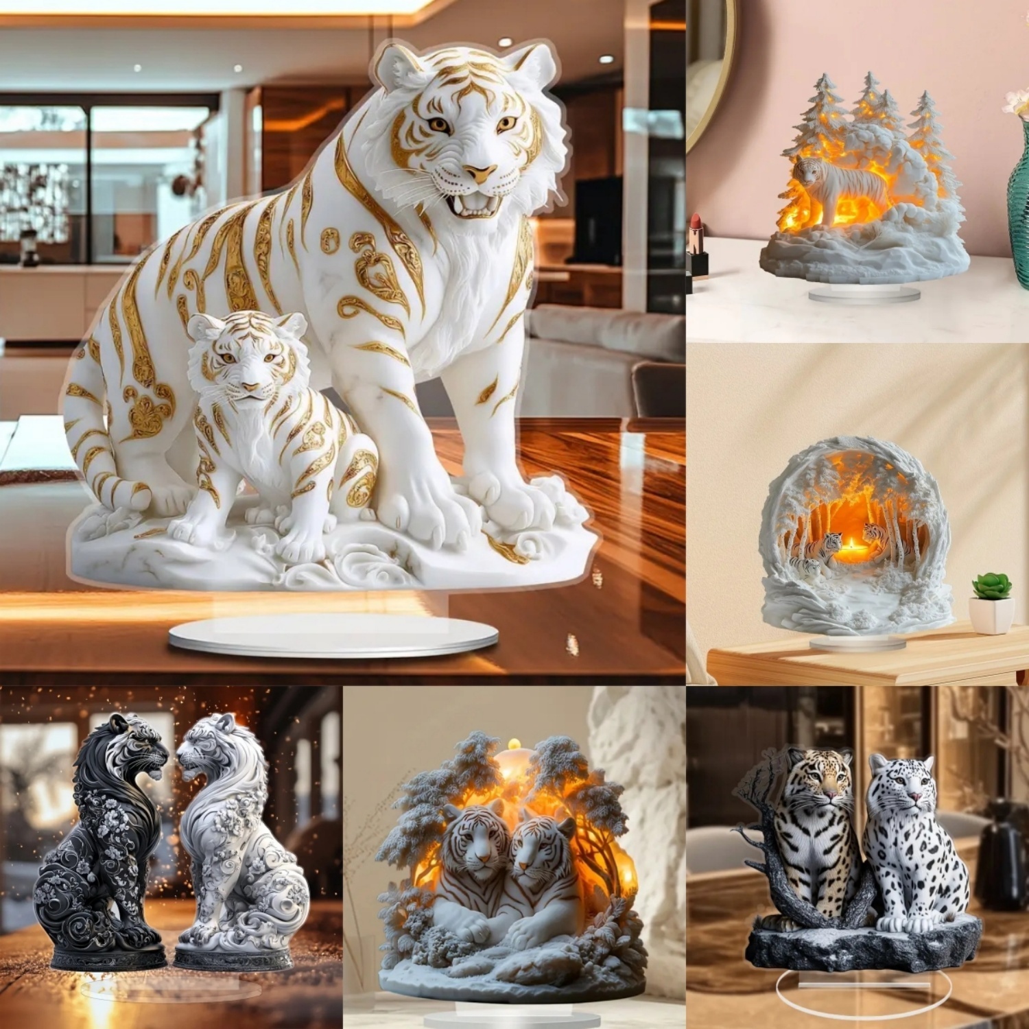 Two Tigers Statue,2D Flat Anim - Home Office For Two avaliação e preço