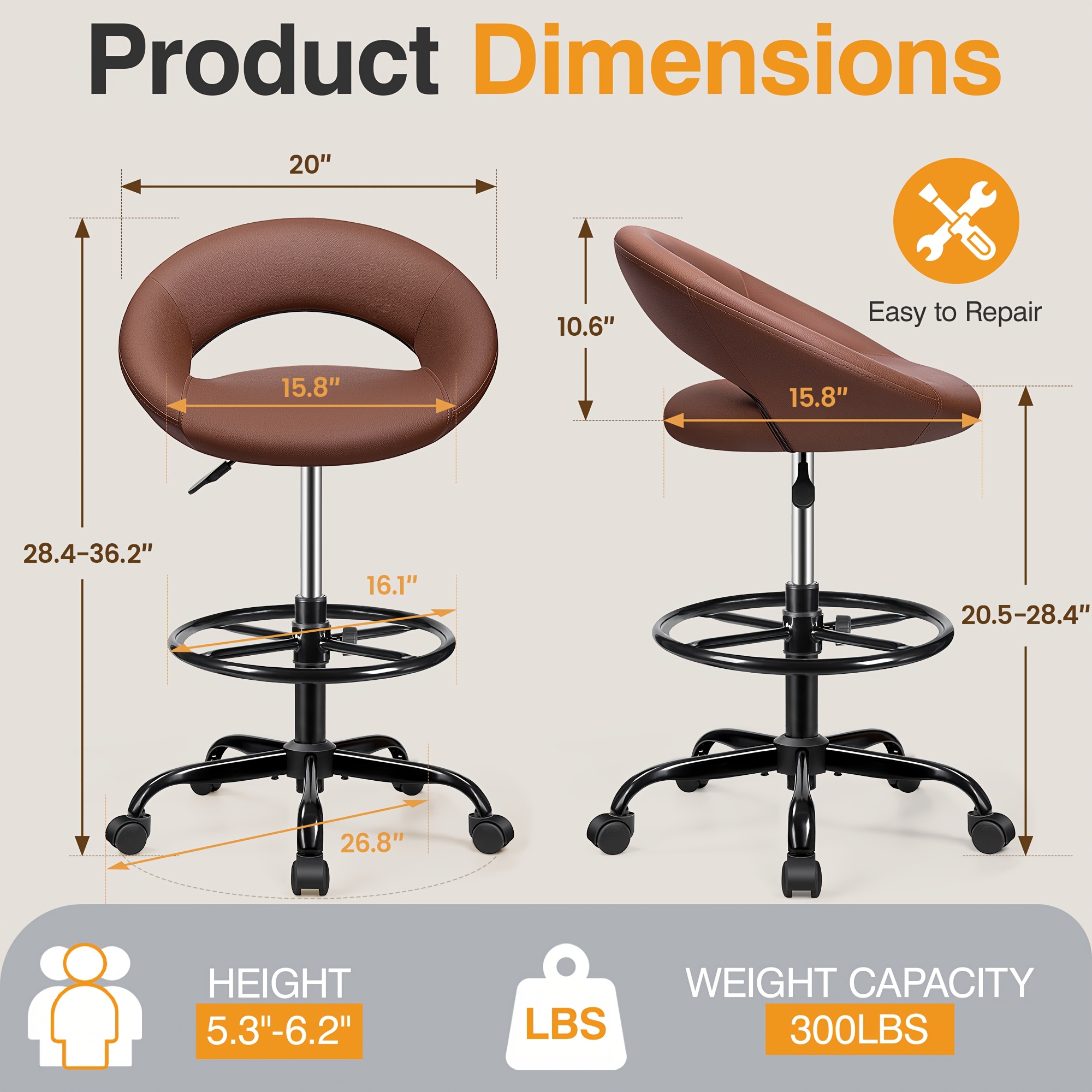 Ergonomic Drafting Chair - PU  - Home Office Chair avaliação e preço