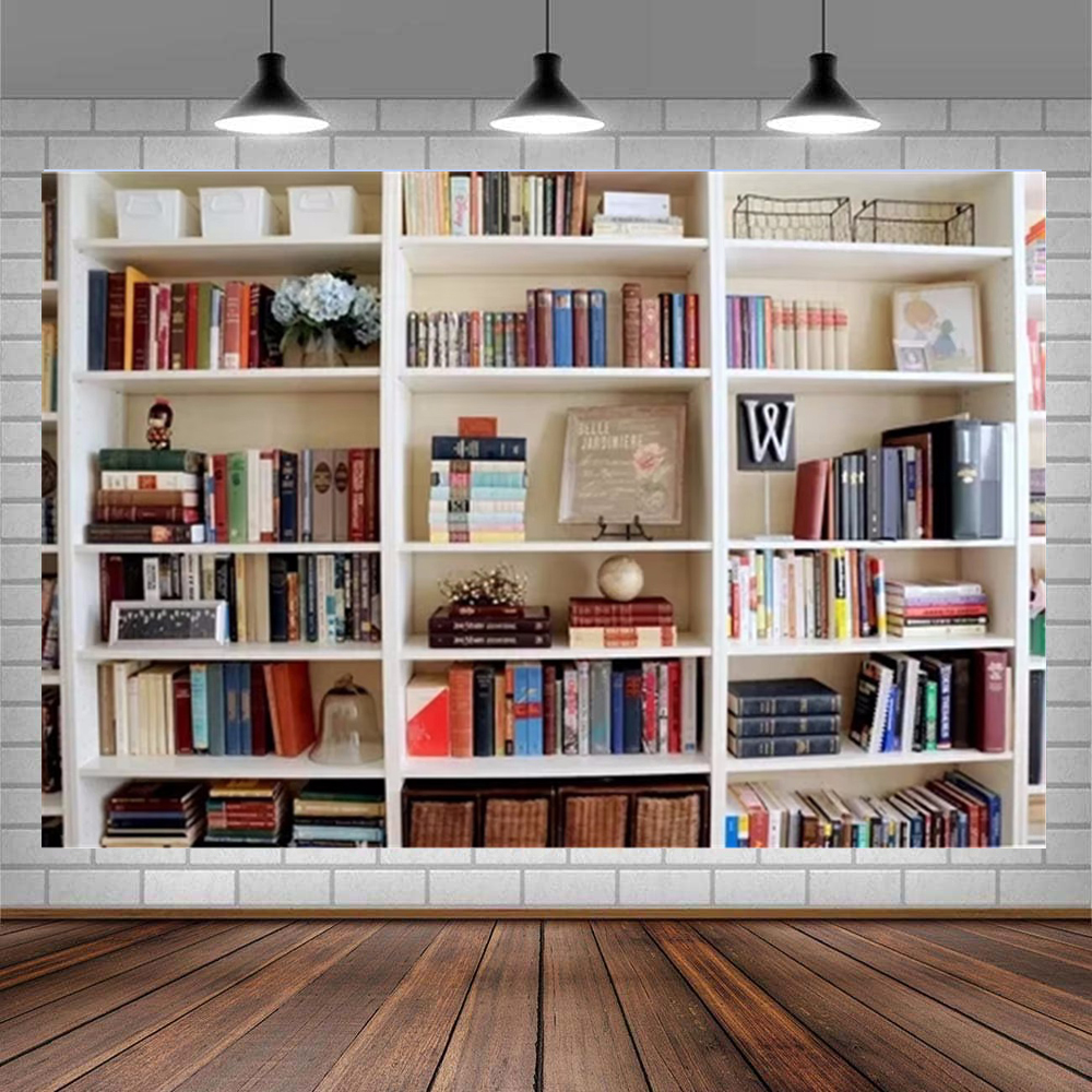 White Bookshelf Photography Ba - Home Office Zoom Background Free avaliação e preço