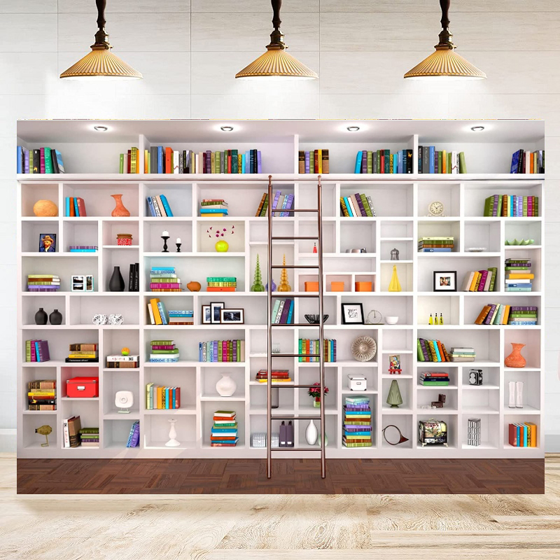 White Bookshelf Photography Ba - Home Office Zoom Background Free avaliação e preço