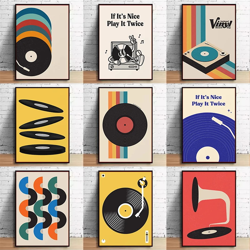 Mid Century Vinyl Record Canva - Home Office Furniture avaliação e preço