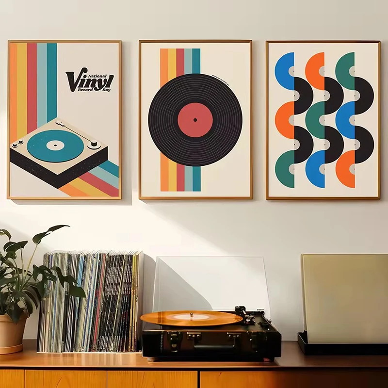 Mid Century Vinyl Record Canva - Home Office Furniture avaliação e preço
