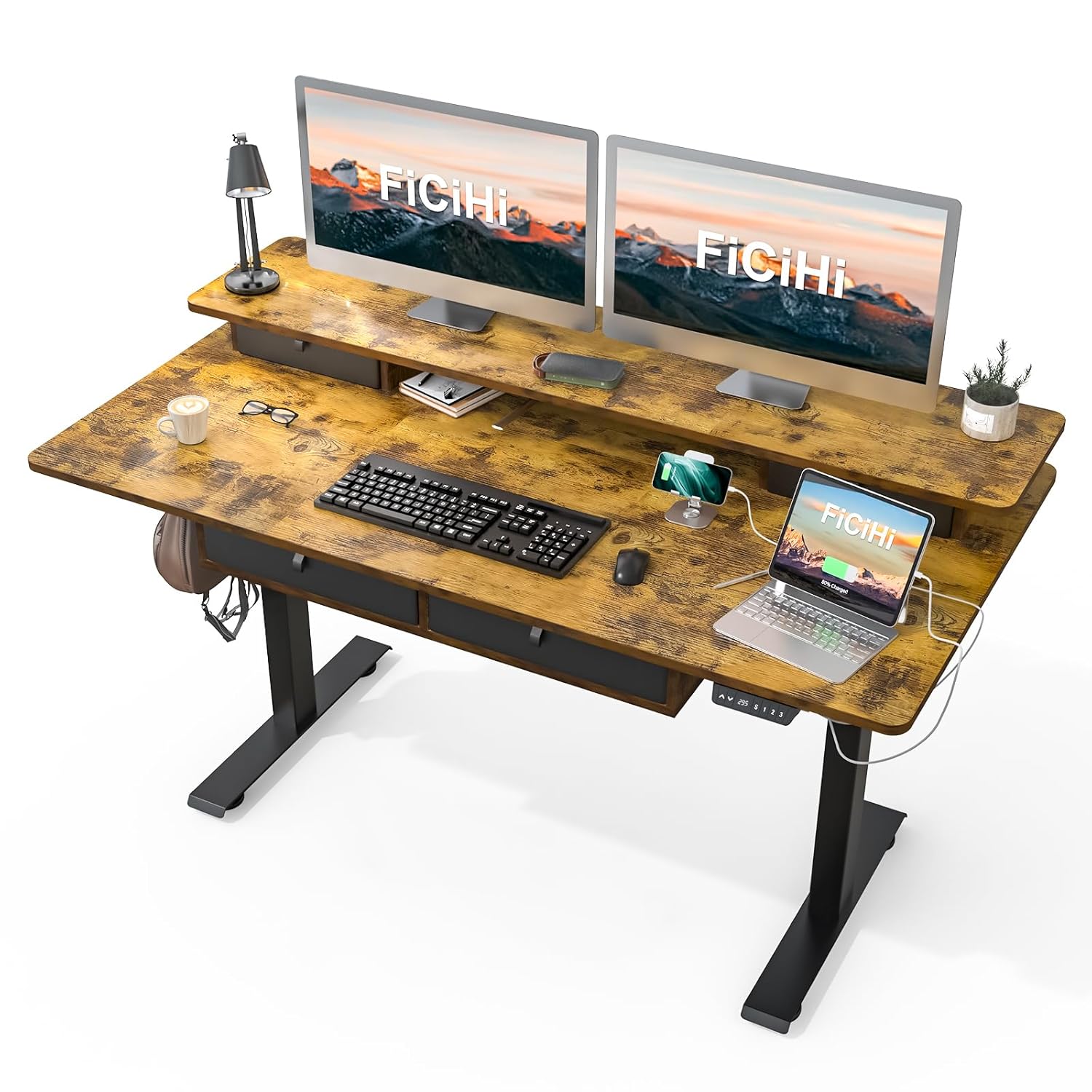 Height Adjustable Electric Des - Home Office With Two Desks avaliação e preço
