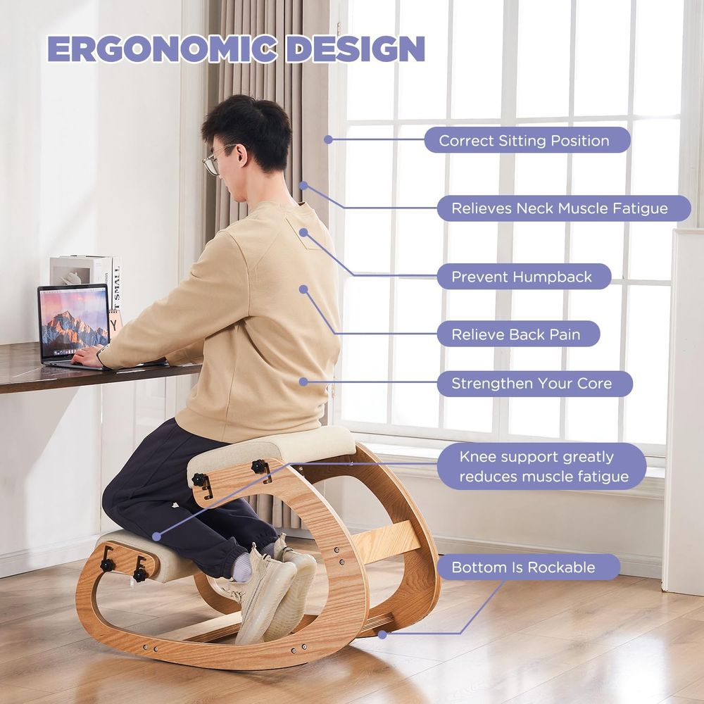 Ergonomic Adjustable Wooden Kn - Home Office Chair avaliação e preço