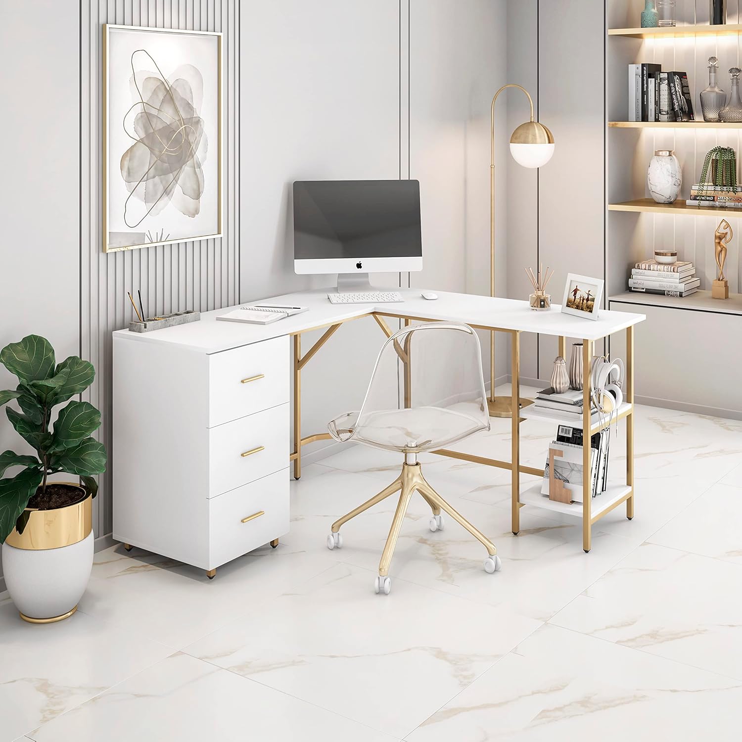 L Shaped Desk - Two-Toned Comp - Home Office With Two Desks avaliação e preço