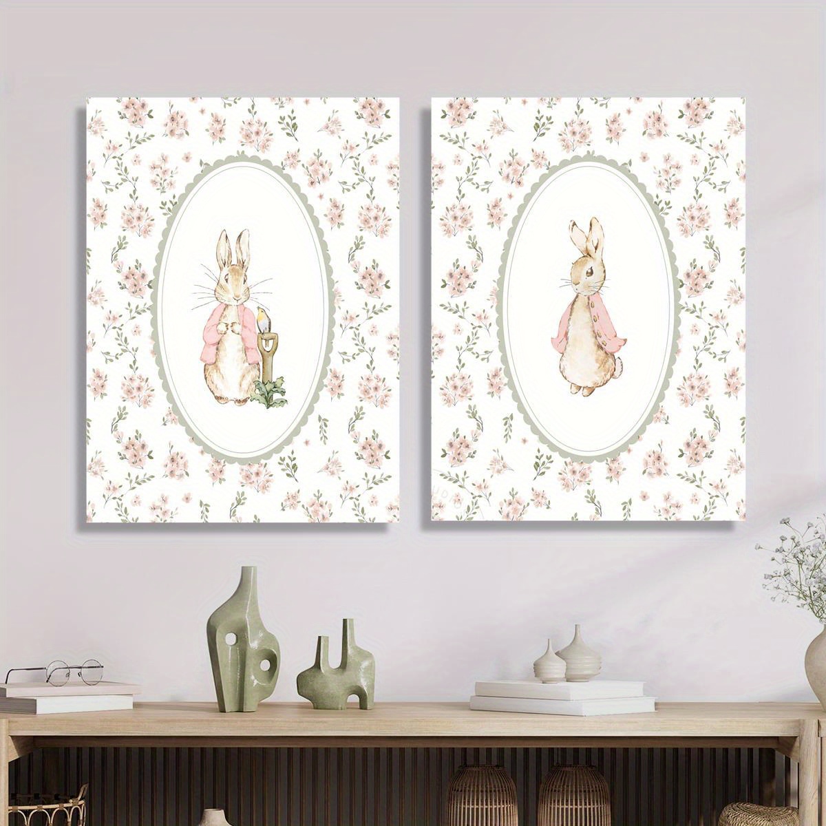 2pcs Retro Easter Rabbit Canva - Home Office For Two avaliação e preço