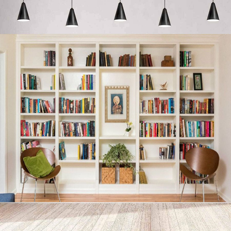 White Bookshelf Photography Ba - Home Office Zoom Background Free avaliação e preço