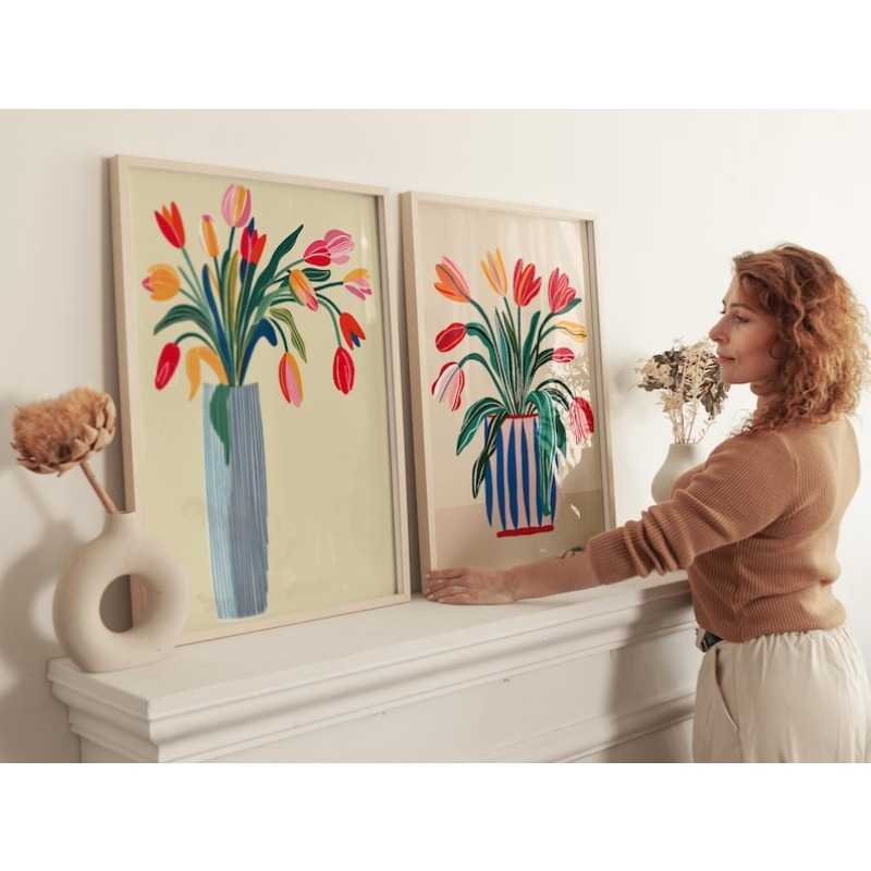 2pcs Tulip Flowers Canvas Wall - Home Office For Two avaliação e preço