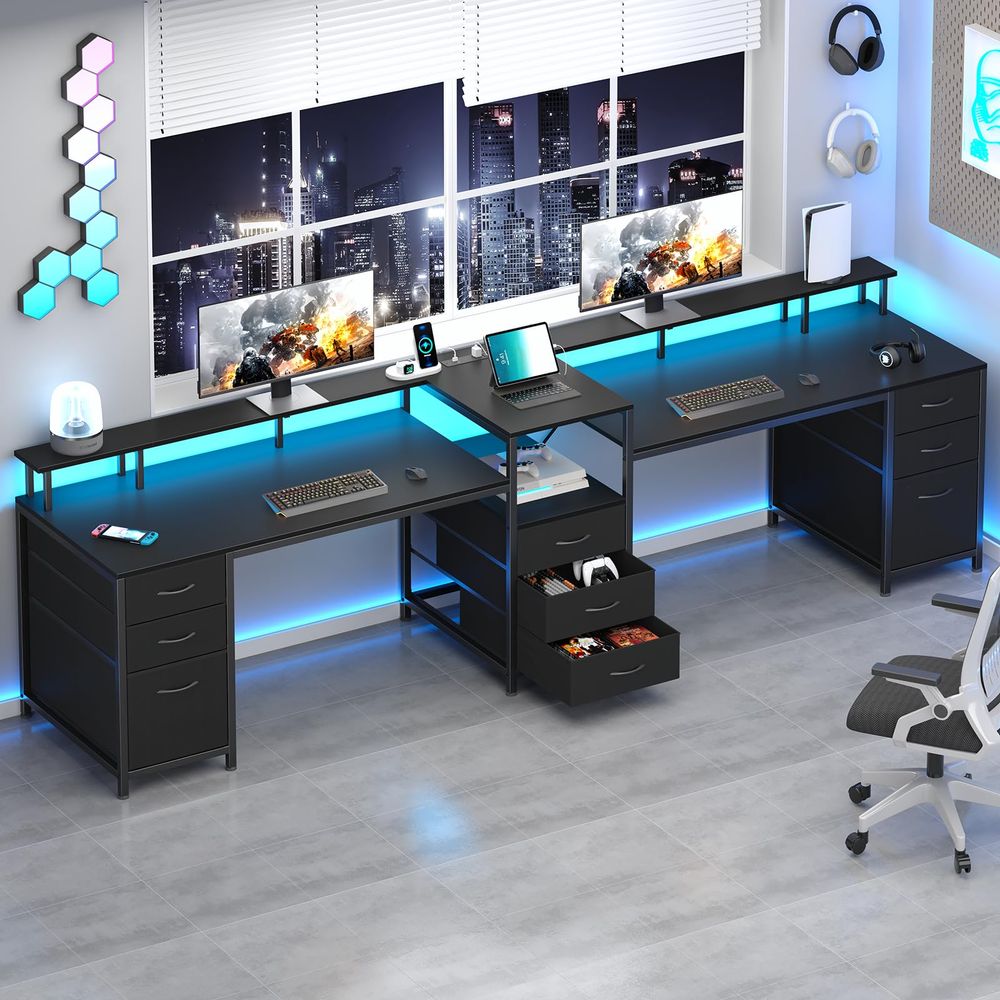 98.4 Long Computer Desk with 9 - Home Office With Two Desks avaliação e preço