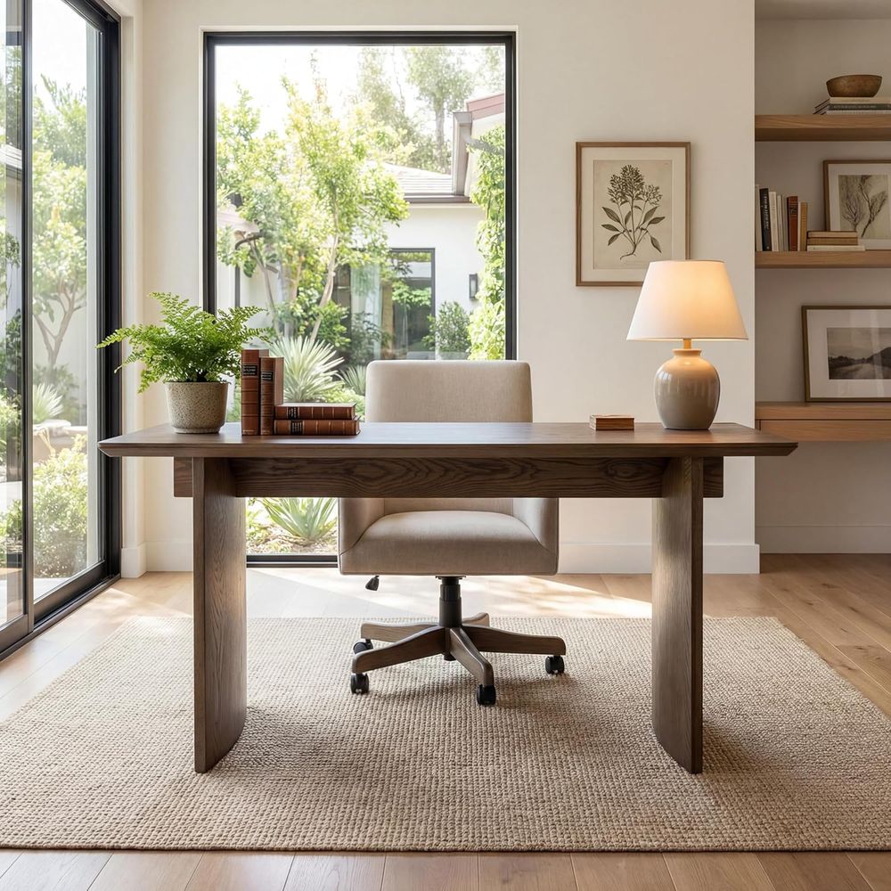 Spacious 55 Natural Walnut Min - Home Office With Two Desks avaliação e preço